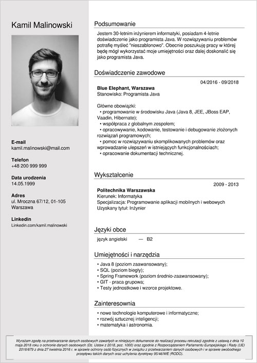 CV informatyka doświadczonego programisty wzór
